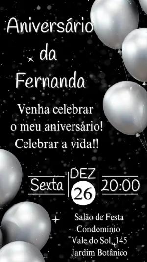 Convite de Aniversário Animado Balões Prateados para Editar