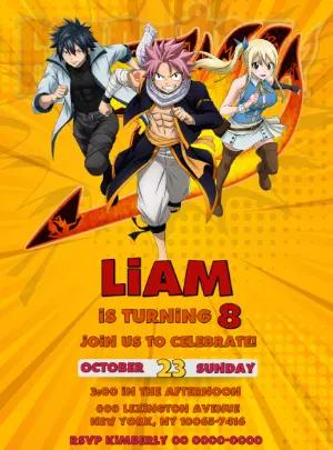 Fairy Tail Anime Birthday Invitation Editable Template