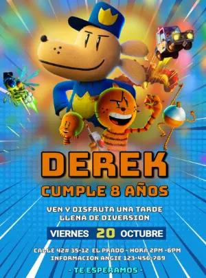 Invitación de Cumpleaños Hombre Perro Colorida para Editar