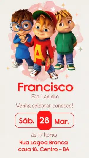 Convite de Aniversário Alvin e os Esquilos para editar online