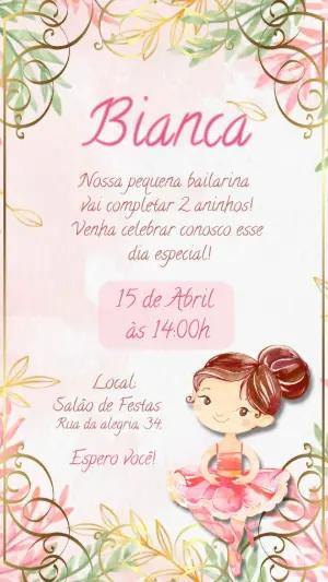Convite Aniversário Bailarina Aquarela para Editar Online