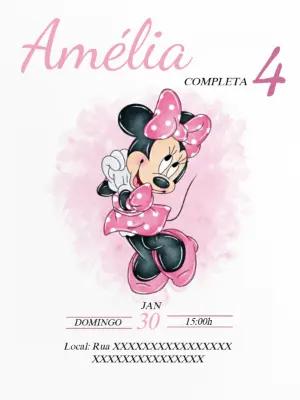 Convite de Aniversário Minnie Rosa Delicado para Editar Online