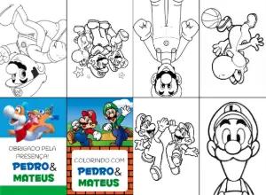 Lembrancinha Mário Bros: Livro de Colorir Duplo para Editar