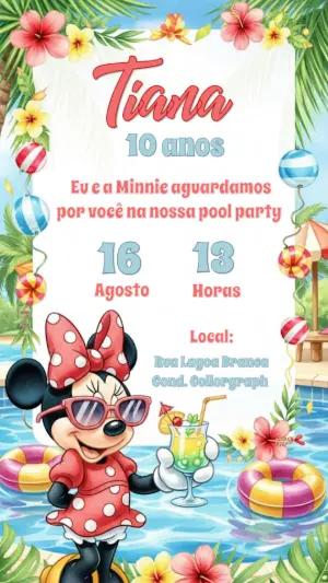 Convite Aniversário Minnie Pool Party para Editar Online