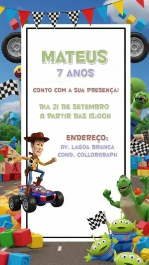 Convite de Aniversário Toy Story com Personagens para Editar