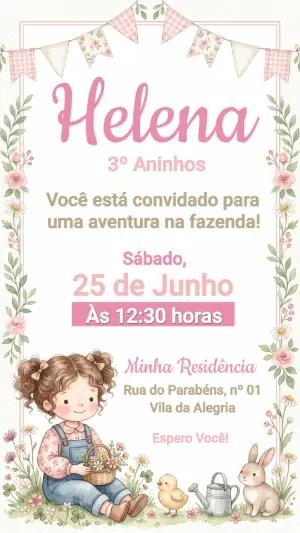 Convite de Aniversário Fazendinha Rosa Editável para Menina