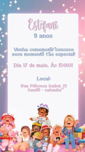 Convite de Aniversário Roblox Meninas para Editar Online