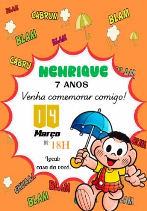 Convite de Aniversário Cascão Turma da Mônica para Editar