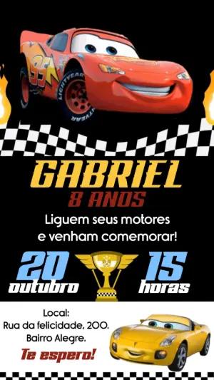 Convite Animado Aniversário Carros para Editar Online
