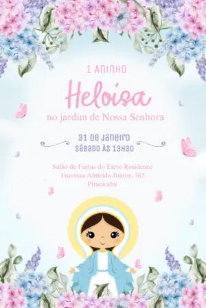 Convite Aniversário Jardim de Nossa Senhora Aquarela Editável
