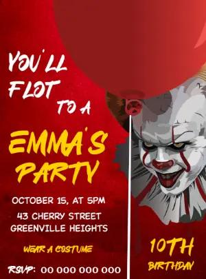 Scary Clown Horror Birthday Invitation Editable Template