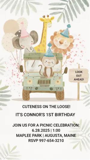 Safari Birthday Invitation with Cute Animals to Edit Online