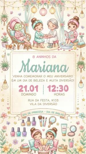 Convite de Aniversário Spa Day Aquarela para Editar