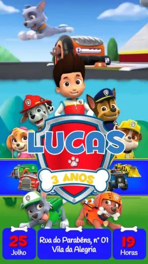 Convite Animado Patrulha Canina para Aniversário Editável