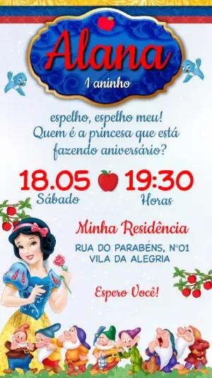 Convite Digital Branca de Neve para Aniversário Editável