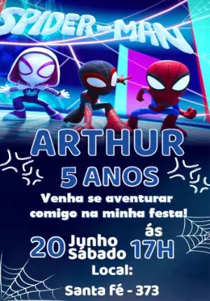 Convite de Aniversário Spidey e Amigos Editável para Festa Infantil