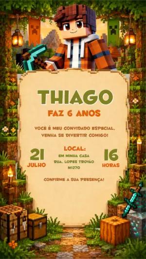 Convite de Aniversário Minecraft Aventura para Editar