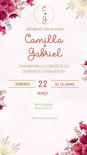 Convite Digital de Casamento Marsala e Dourado para Editar