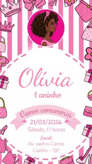 Convite de Aniversário Princesa Negra Rosa para Editar