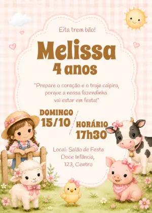 Convite Fazendinha Rosa Editável para Aniversário