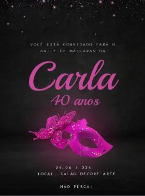 Convite de Aniversário Baile de Máscaras Elegante para Editar