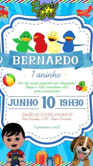 Convite Animado Aniversário Bento e Totó para Editar Online
