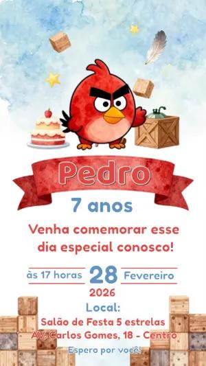 Convite Digital Aniversário Infantil Angry Birds Editável