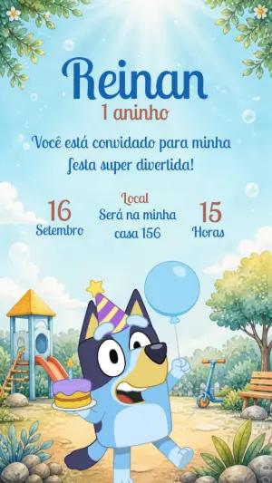 Convite Digital de Aniversário Bluey para Editar Online