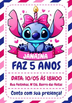 Convite Aniversário Stitch Rosa para Editar Online
