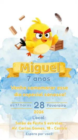 Convite Aniversário Infantil Pássaro Amarelo Modelo Editável