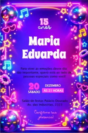 Convite de 15 Anos Balada Neon Digital para Editar