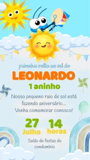 Convite Animado Primeira Volta ao Sol para Editar Online