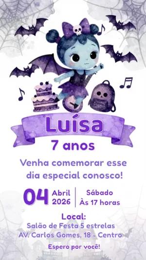 Convite de Aniversário Vampira Rockeira Roxo para Editar