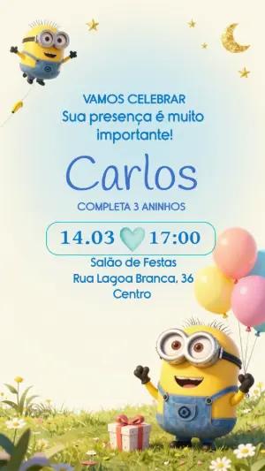 Convite de Aniversário Infantil Minions Fofo para Editar