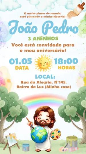 Convite de Aniversário Infantil Pintor do Mundo Editável