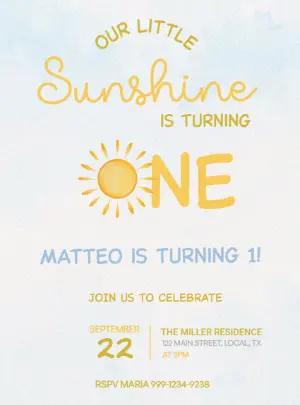 Editable Sunshine First Birthday Invitation Template