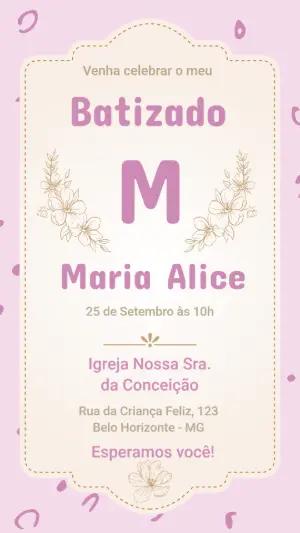 Convite Digital Batizado Menina Floral Delicado para Editar