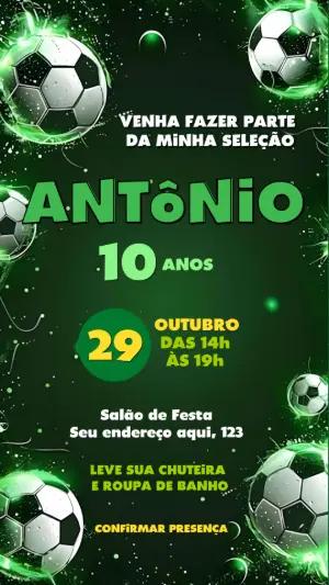 Convite de Aniversário Futebol Verde Neon para Editar Online