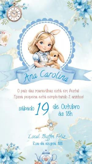 Convite Aniversário Alice no País das Maravilhas para Editar