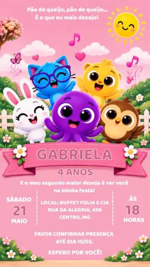 Convite de Aniversário Bolofofos Rosa Editável Online Infantil