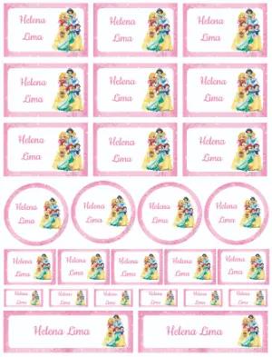 Kit de Etiquetas Escolares Princesas Disney Rosa para Editar