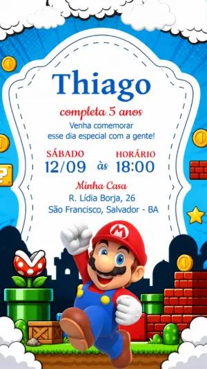 Convite de Aniversário Super Mario Digital para Editar Online