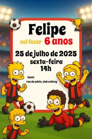 Convite Aniversário Futebol com Personagens Amarelos para Editar