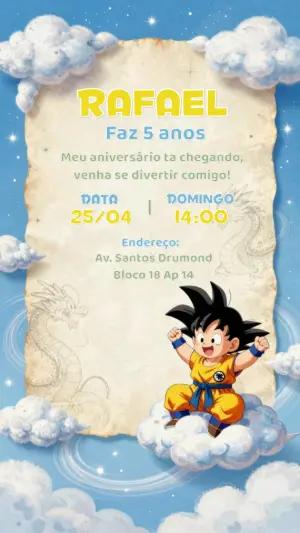 Convite Digital Dragon Ball Z com Goku Infantil para Editar