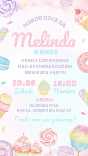 Convite de Aniversário Mundo Doce Pastel Editável