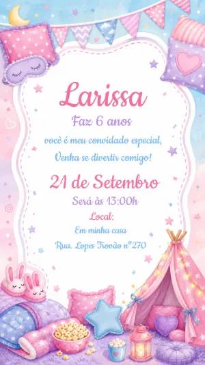 Convite de Aniversário Festa do Pijama Aquarela Editável