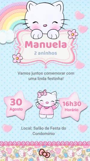 Convite de Aniversário Hello Kitty Rosa e Azul para Editar