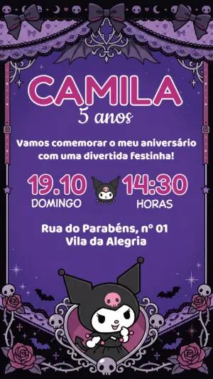 Convite de Aniversário Kuromi Gótico Roxo para Editar