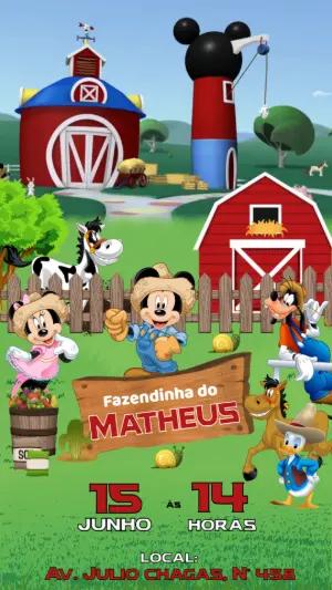 Convite Animado Aniversário Fazendinha do Mickey para Editar