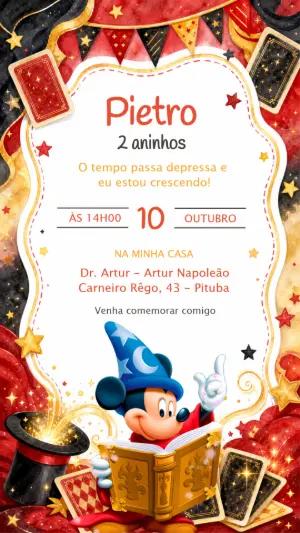 Convite de Aniversário Mickey Mágico: Modelo Digital Editável